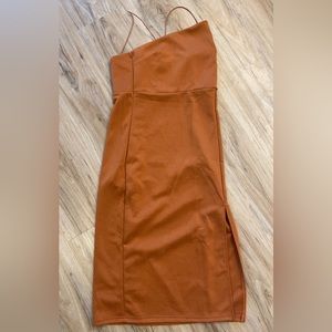 Women's Spaghetti Straps Split Hem Sleeveless Zipper Bodycon Midi Dress